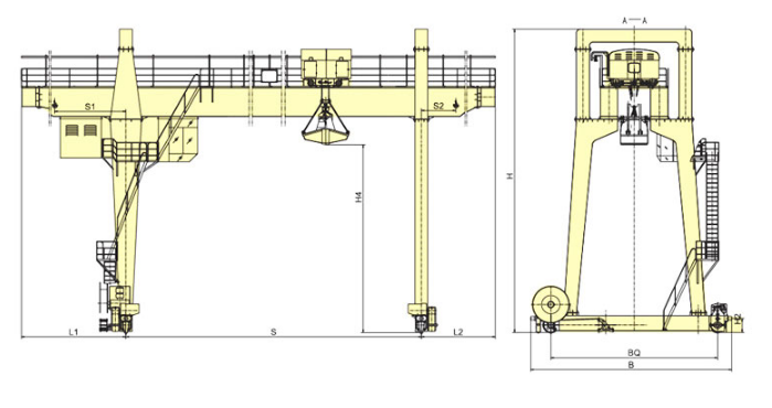 雙梁抓斗門式起重機結構簡圖